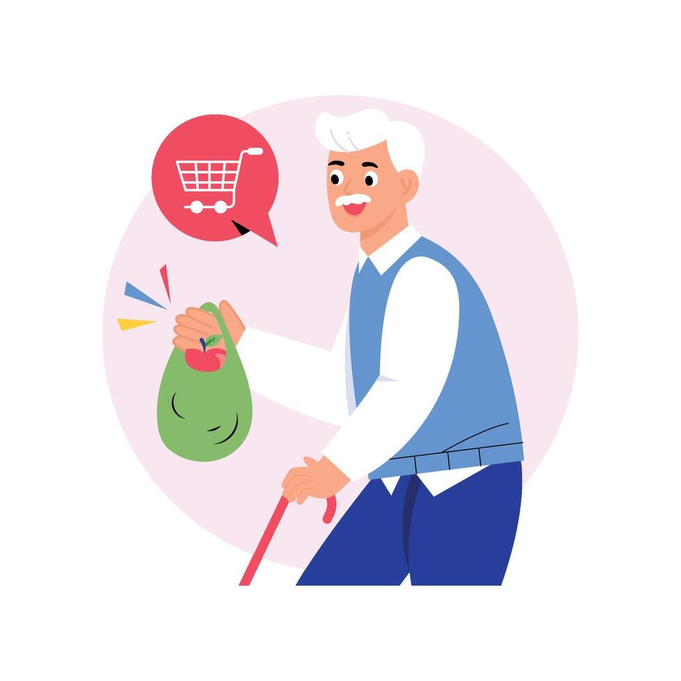 Grocery Shopping For Seniors Concepts Style illustrations. EPS 10 File vector