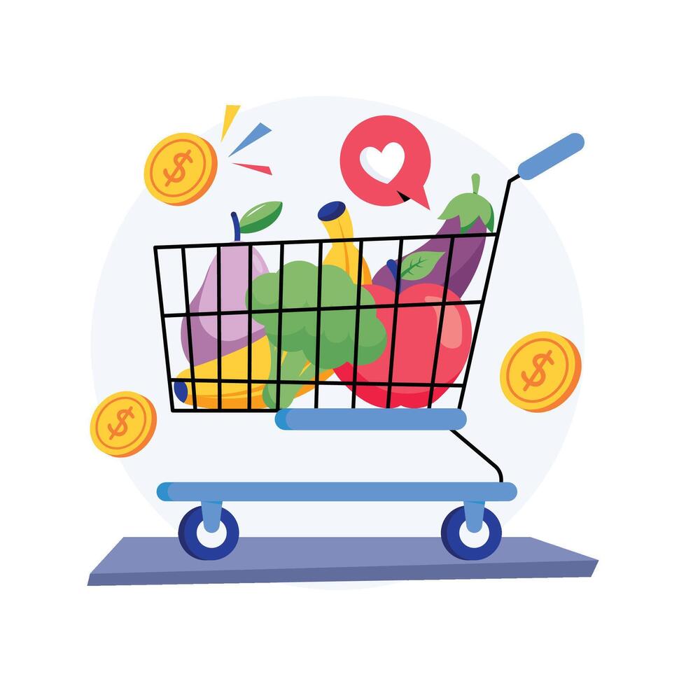 Grocery Cart Essentials Concepts Style illustrations. EPS 10 File vector
