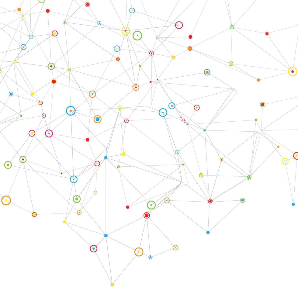 Abstract background with low poly tech design with colourful cyber dots vector