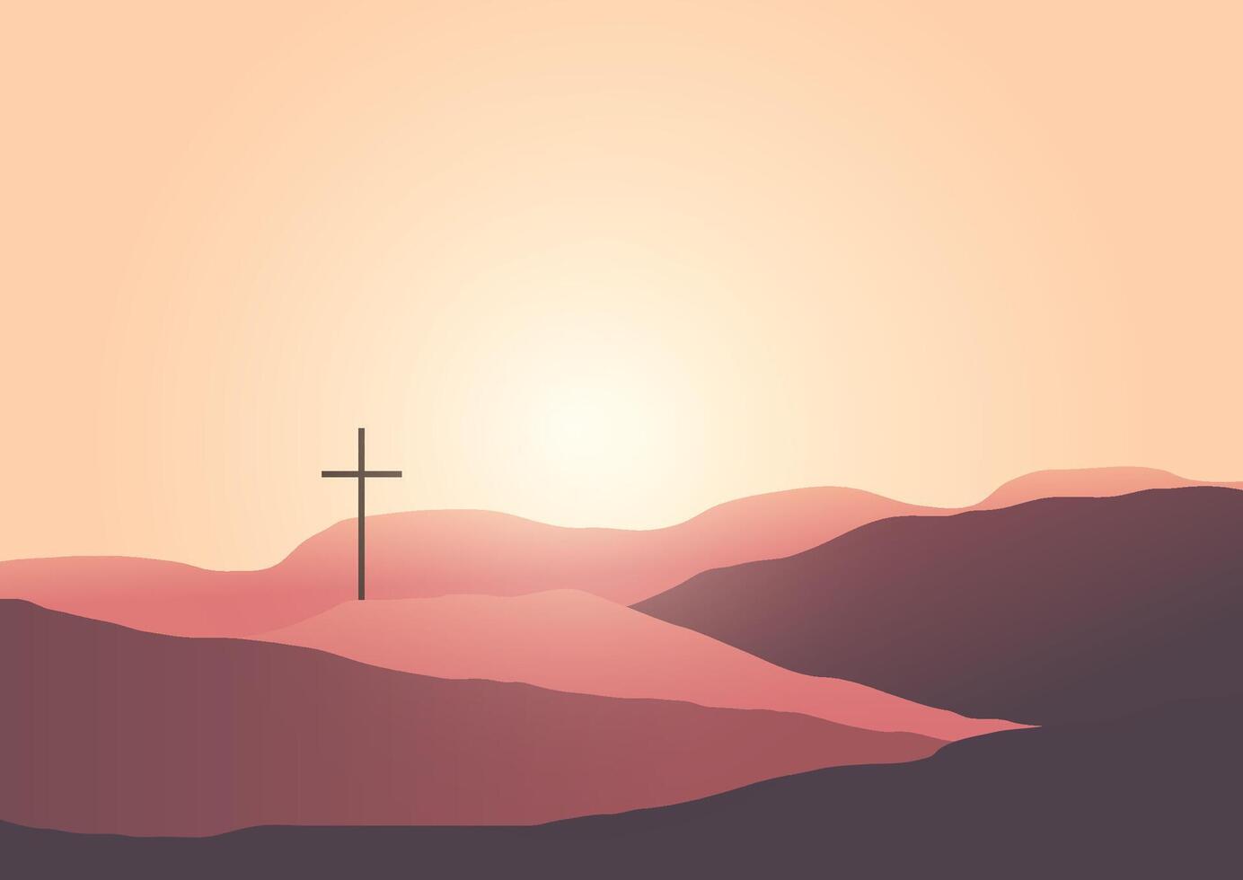 Minimal Good Friday background with cross in sunset landscape vector