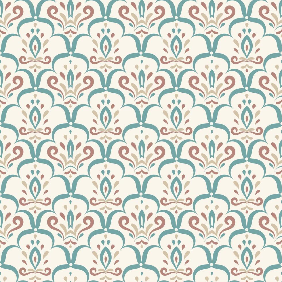 seamless pattern with classic damask design. Background with Interlocking teal arches and vertical ornaments for textile, wallpaper. Elegant oriental backdrop. vector