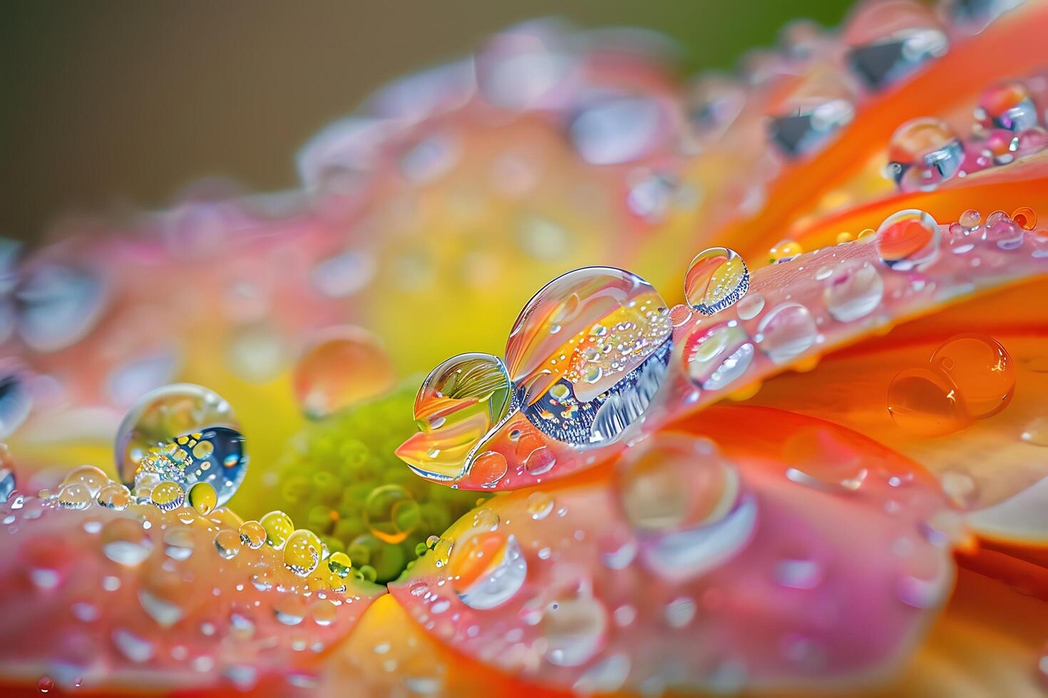 Vibrant Macro Photography of Dew Drops on a Flower Petal a Stunning Display of Natures Beauty photo