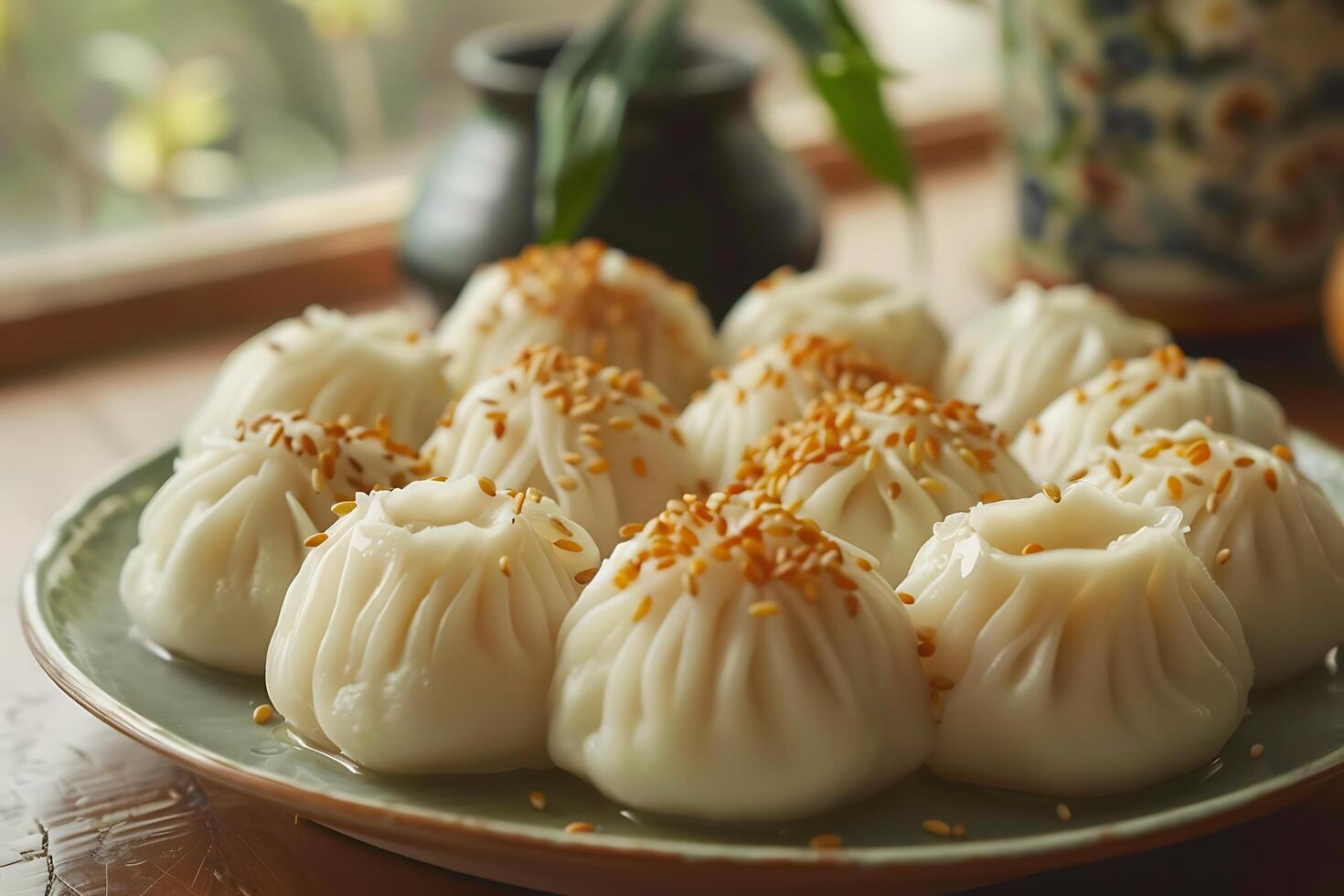 A Delectable Collection of Steamed Buns Exquisitely Garnished with Sesame Seeds photo