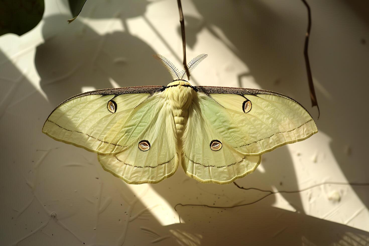 A Stunning CloseUp of a Pale Green Luna Moth in Sunlight photo