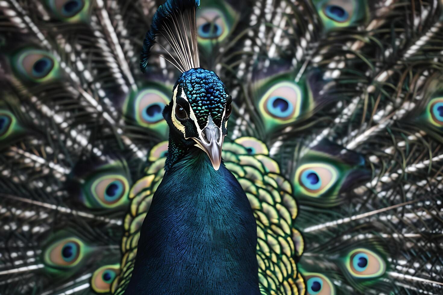 Majestic Peacock Displaying Vivid Plumage and Intricate Feather Patterns in a Captivating CloseUp 66 photo