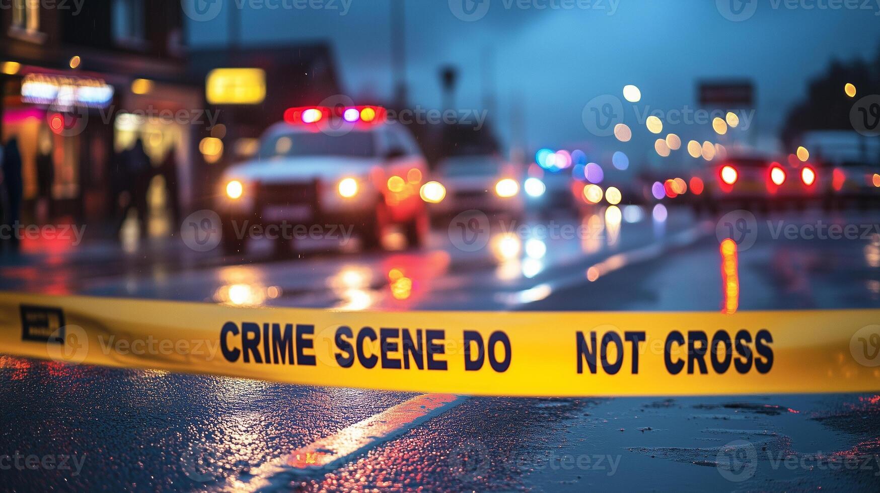 Crime scene do not cross text on the yellow safety tape photo