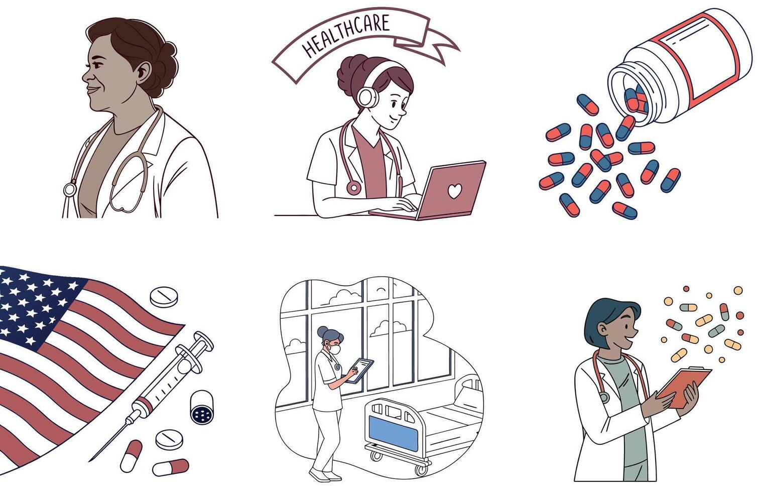 Targeted Medicine Bundle. Microscopic Capsule Collection Illustrations vector