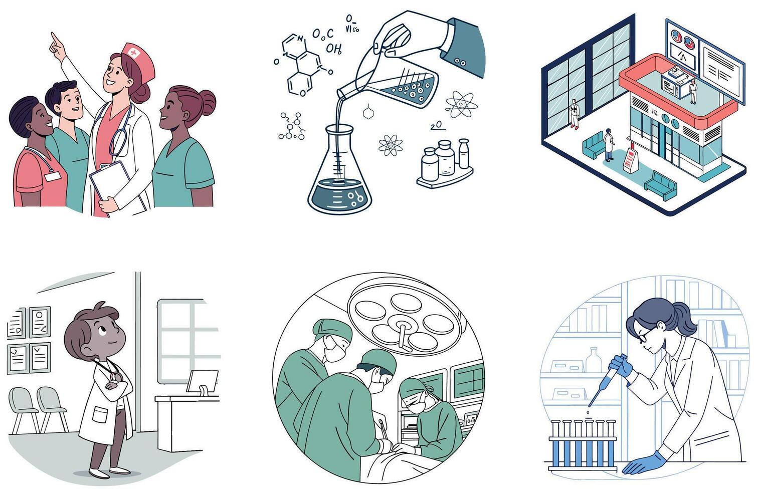 Surgeon's sterile Bundle of Medicine. A surgical procedure Collection Illustrations vector