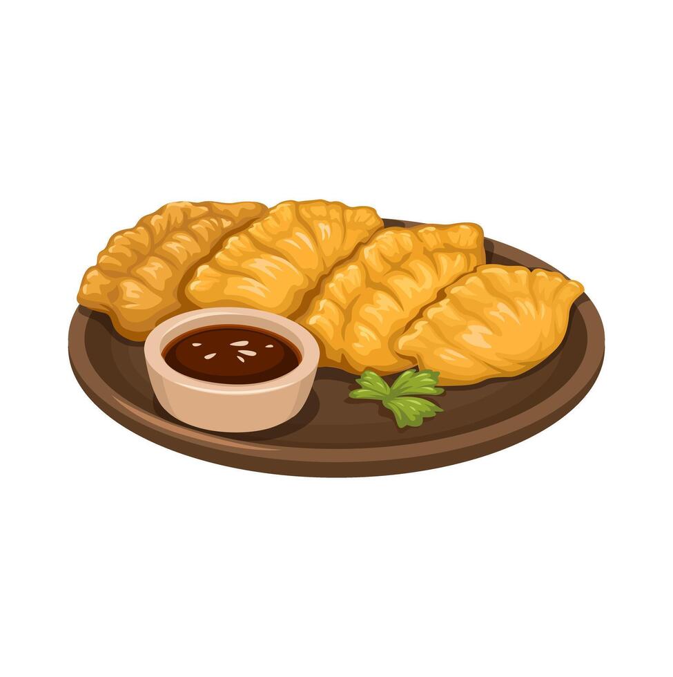 Fried Dumpling With Soy Sauce Illustration vector