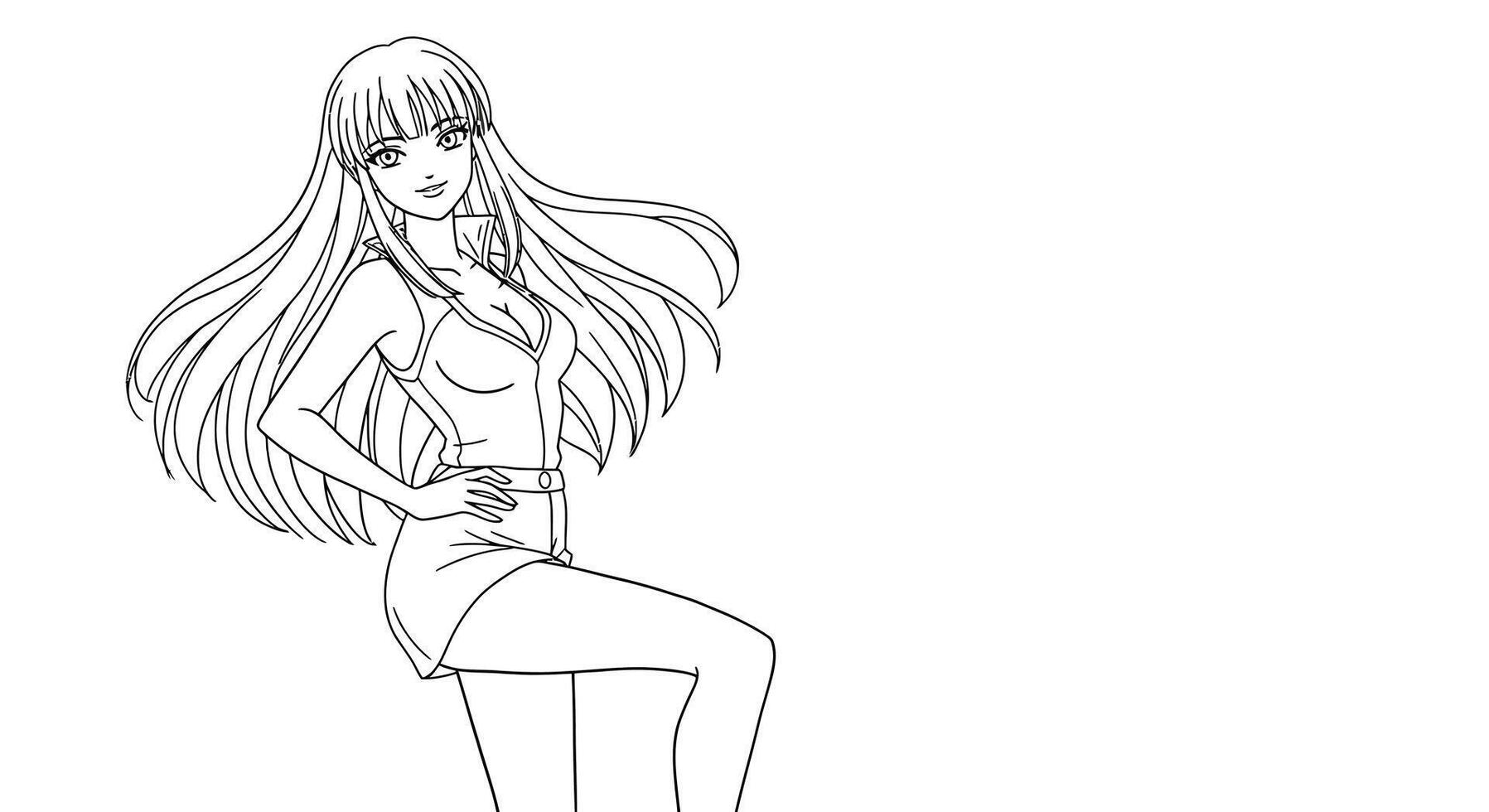 Coloring page featuring Fujiko Mine in a glamorous pose. vector