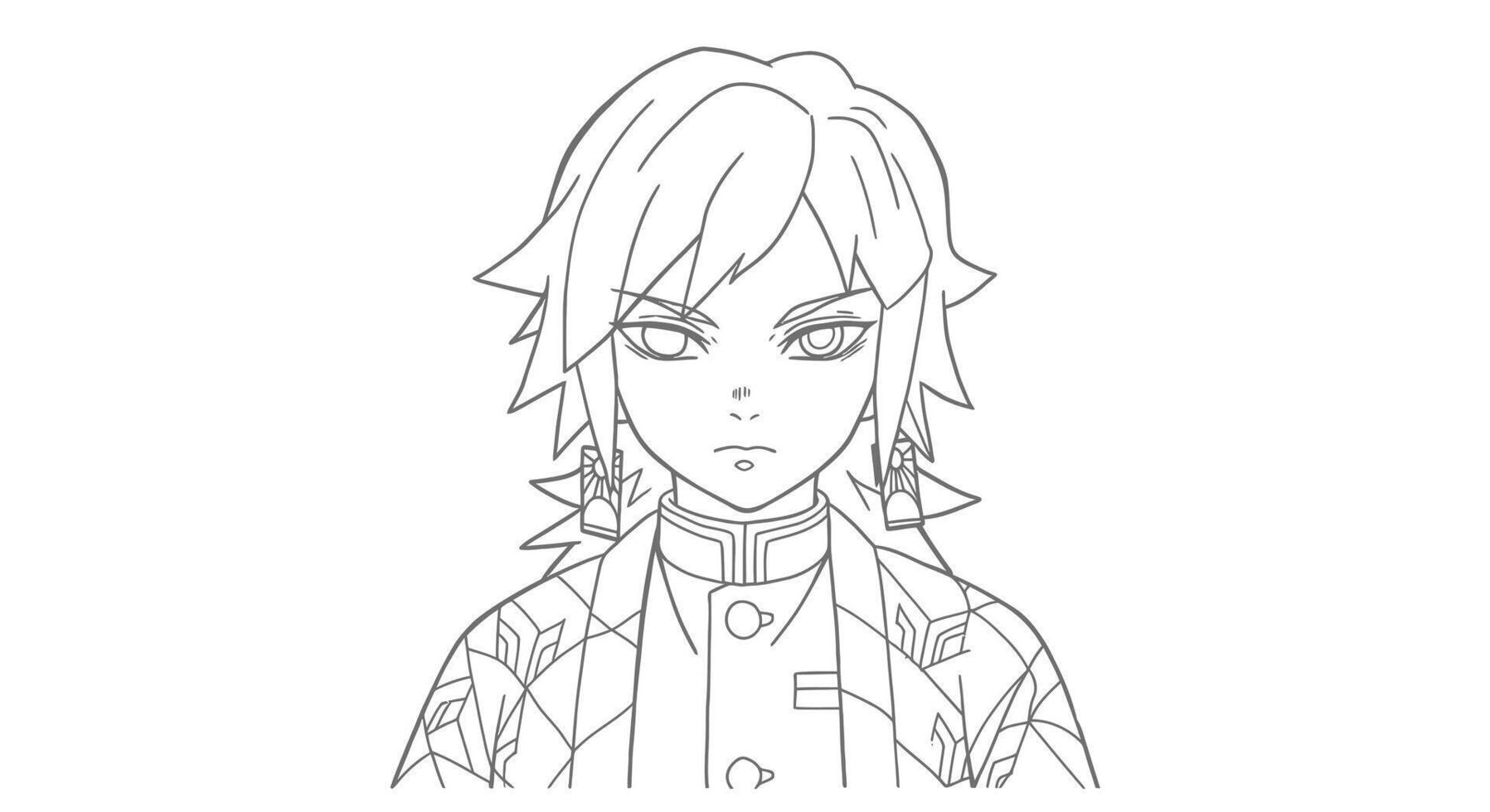 Coloring Page Featuring Giyu Tomioka With a Serious Expression vector