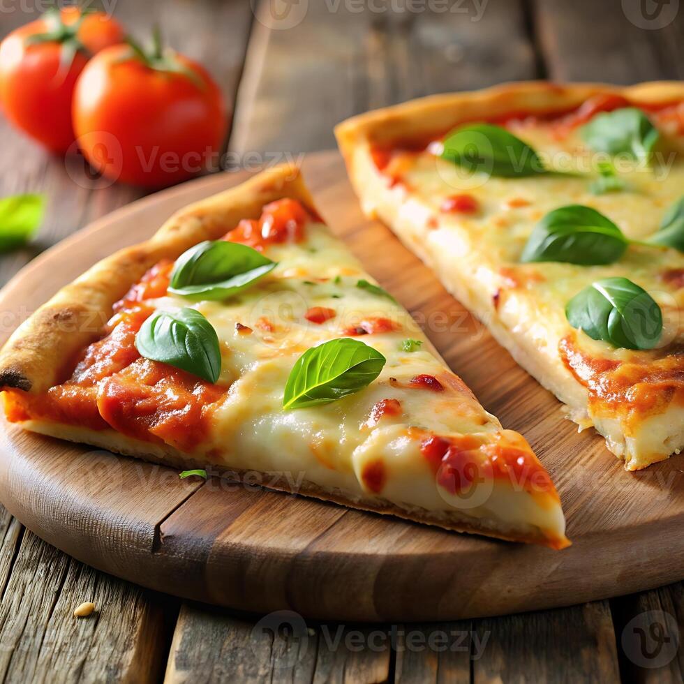 A pizza on a wooden board photo