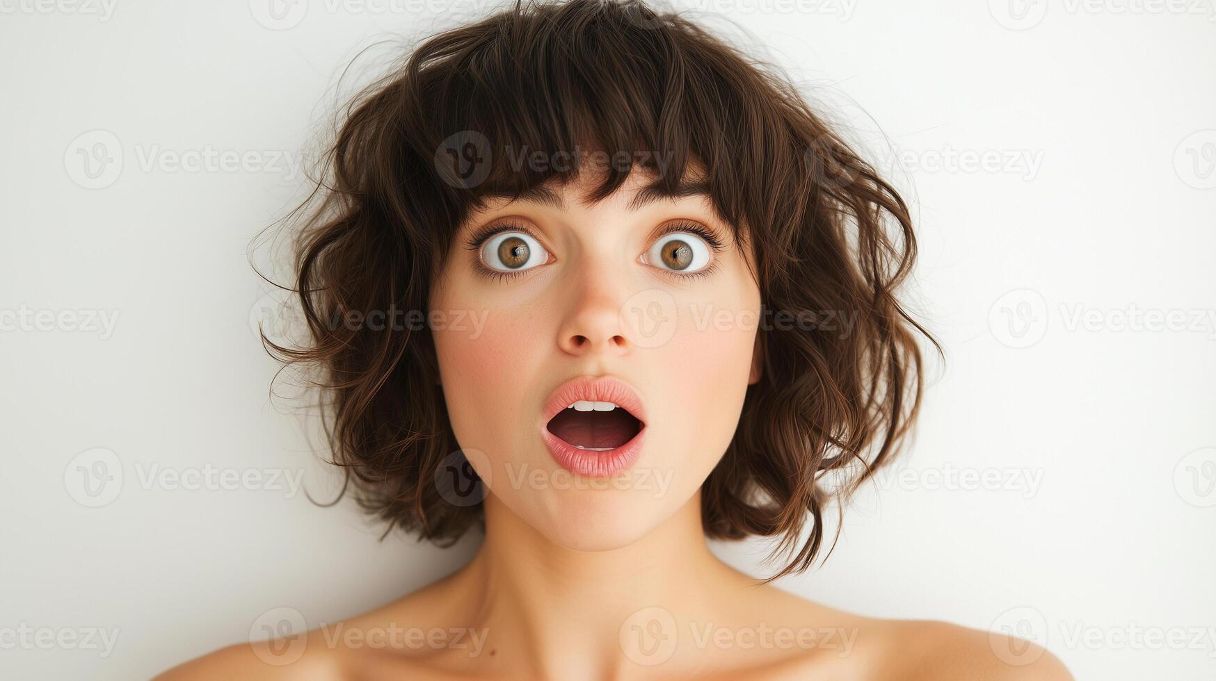 Portrait of a woman with shocked or suprised face expression photo