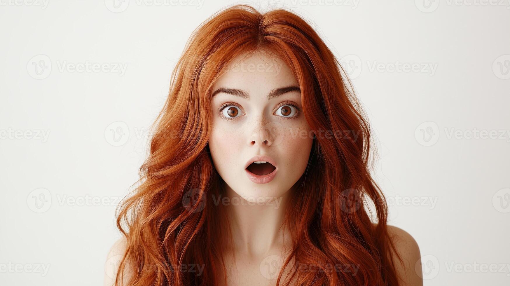 Woman with shocked face expression isolated on white background photo