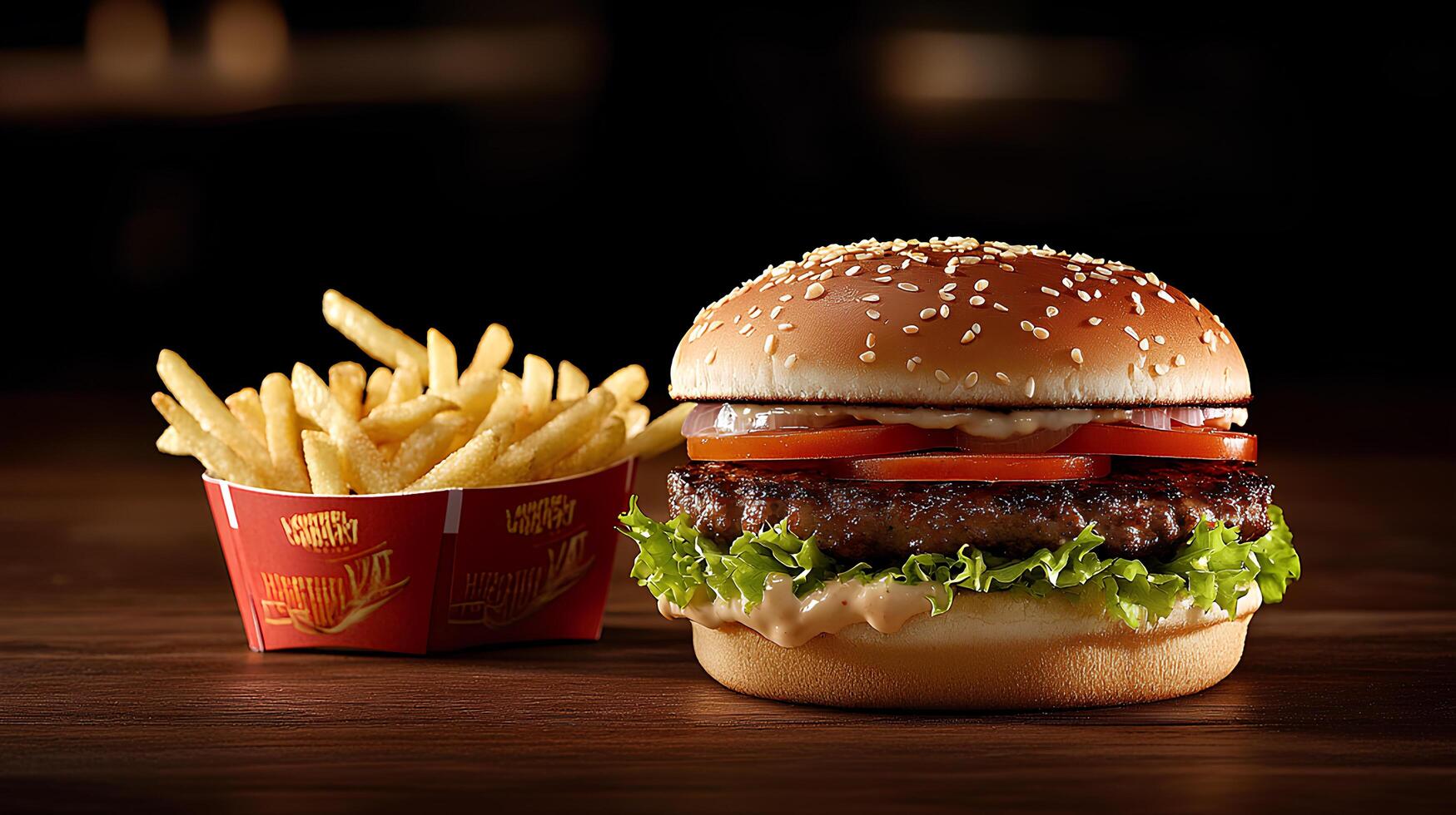 A hamburger and fries photo