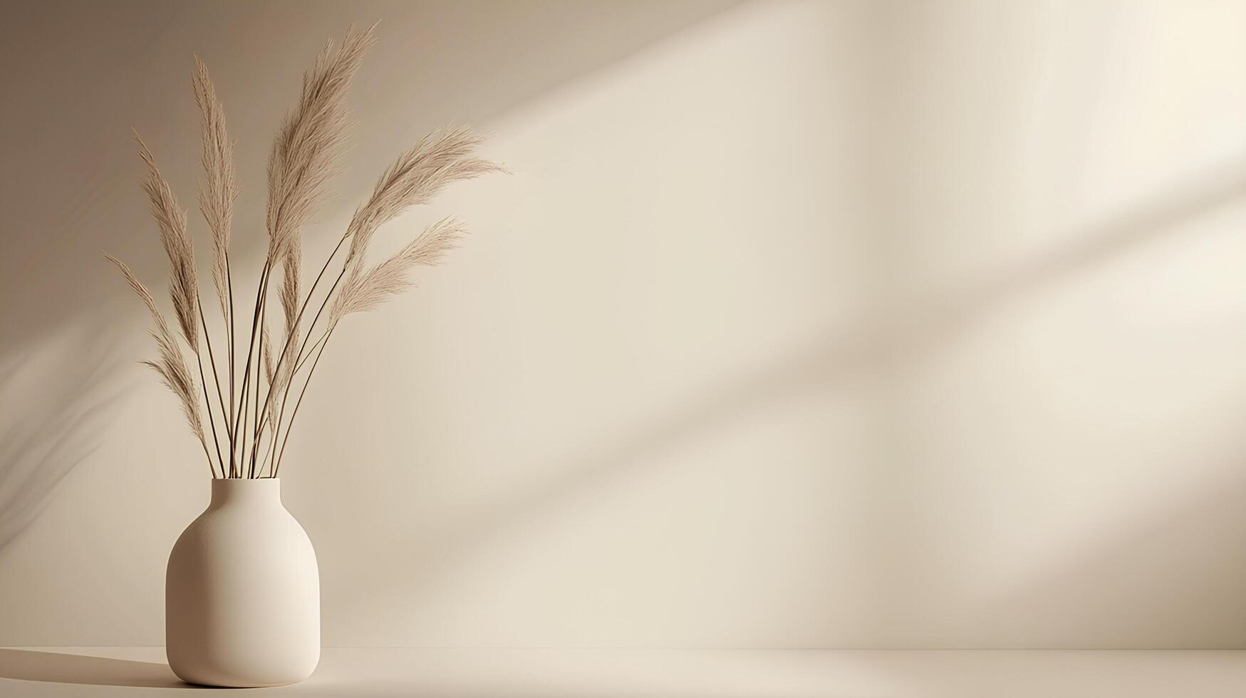 A vase with some grass in front of a window photo