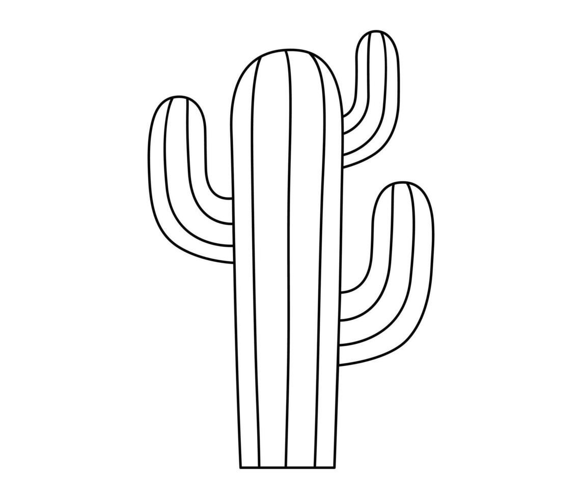 Hand drawn cute outline illustration of cactus. Flat thorny desert plant line art doodle. System network error icon. Not found mistake. Emptiness or loneliness sticker concept. Isolated. vector