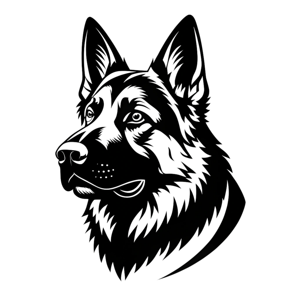 German Shepherd dog silhouettes face black logo isolated on transparent background png