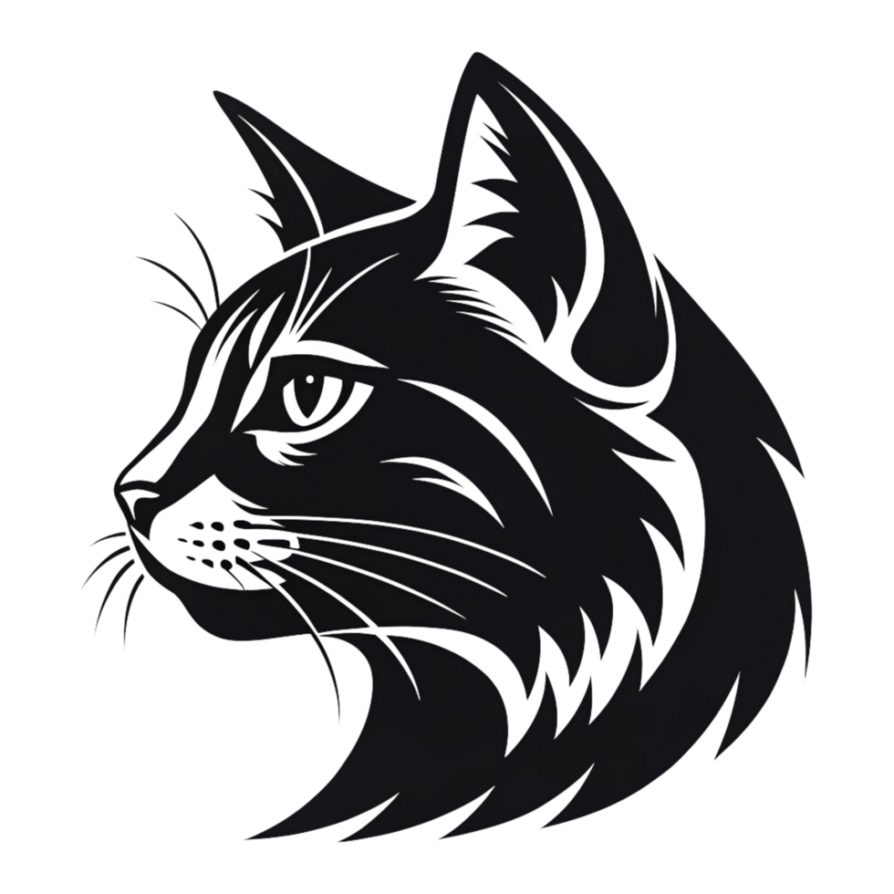 Cat silhouettes face black logo isolated on transparent background png