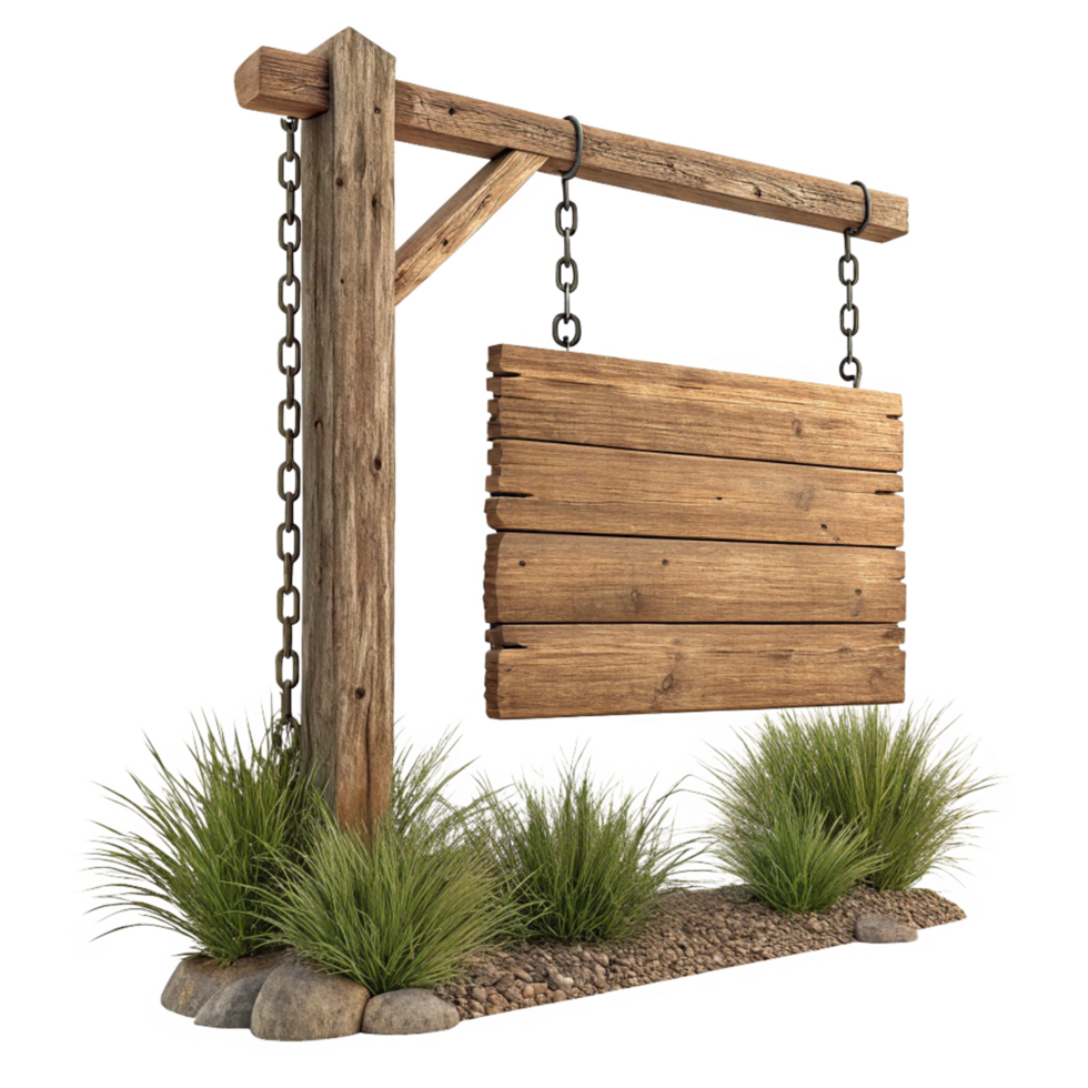 3D render hanging wooden sign board unique designed isolated on transparent background png