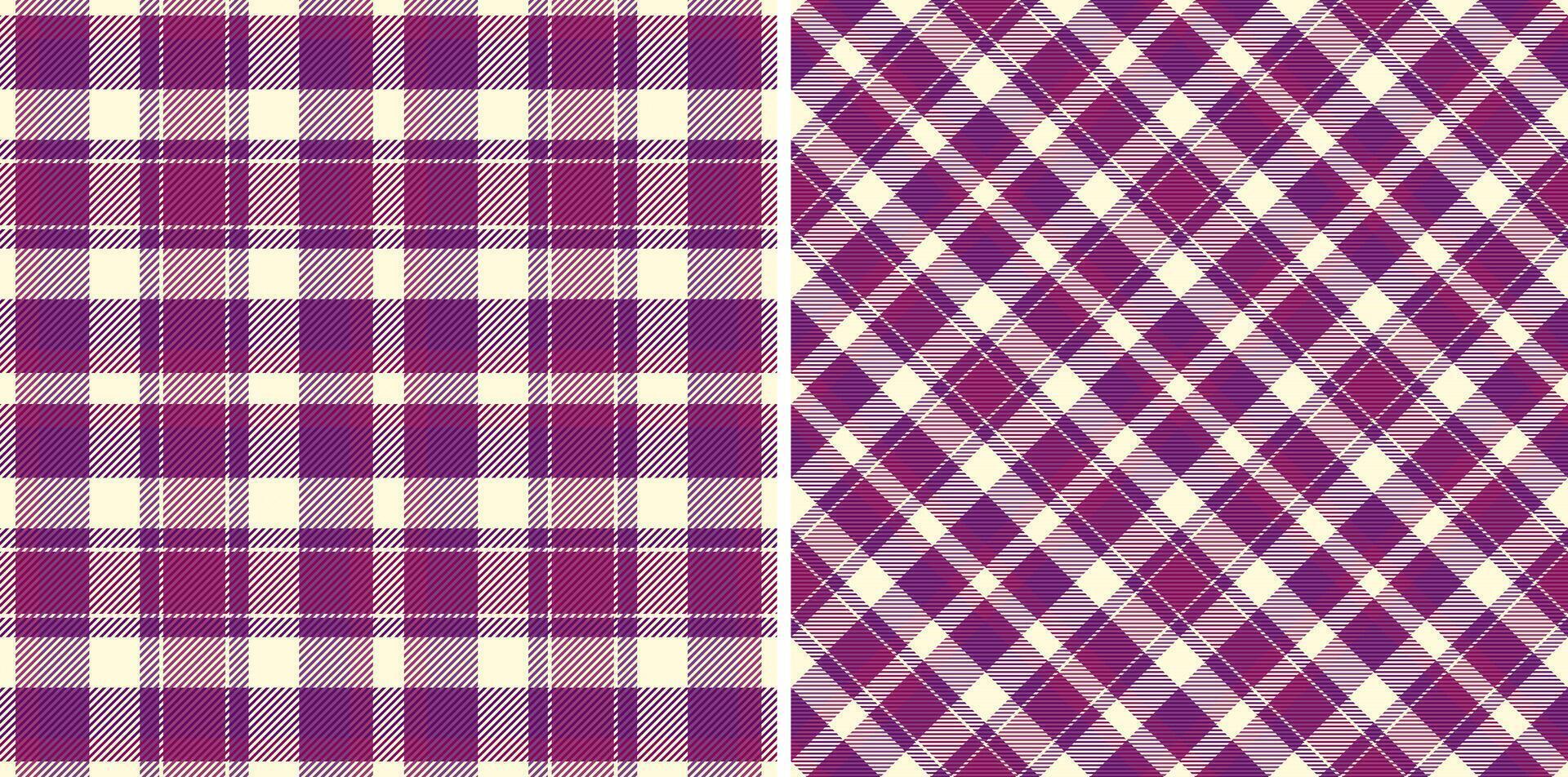 Elegant purple and cream plaid patterns, perfect for textile design, apparel, or website backgrounds. vector