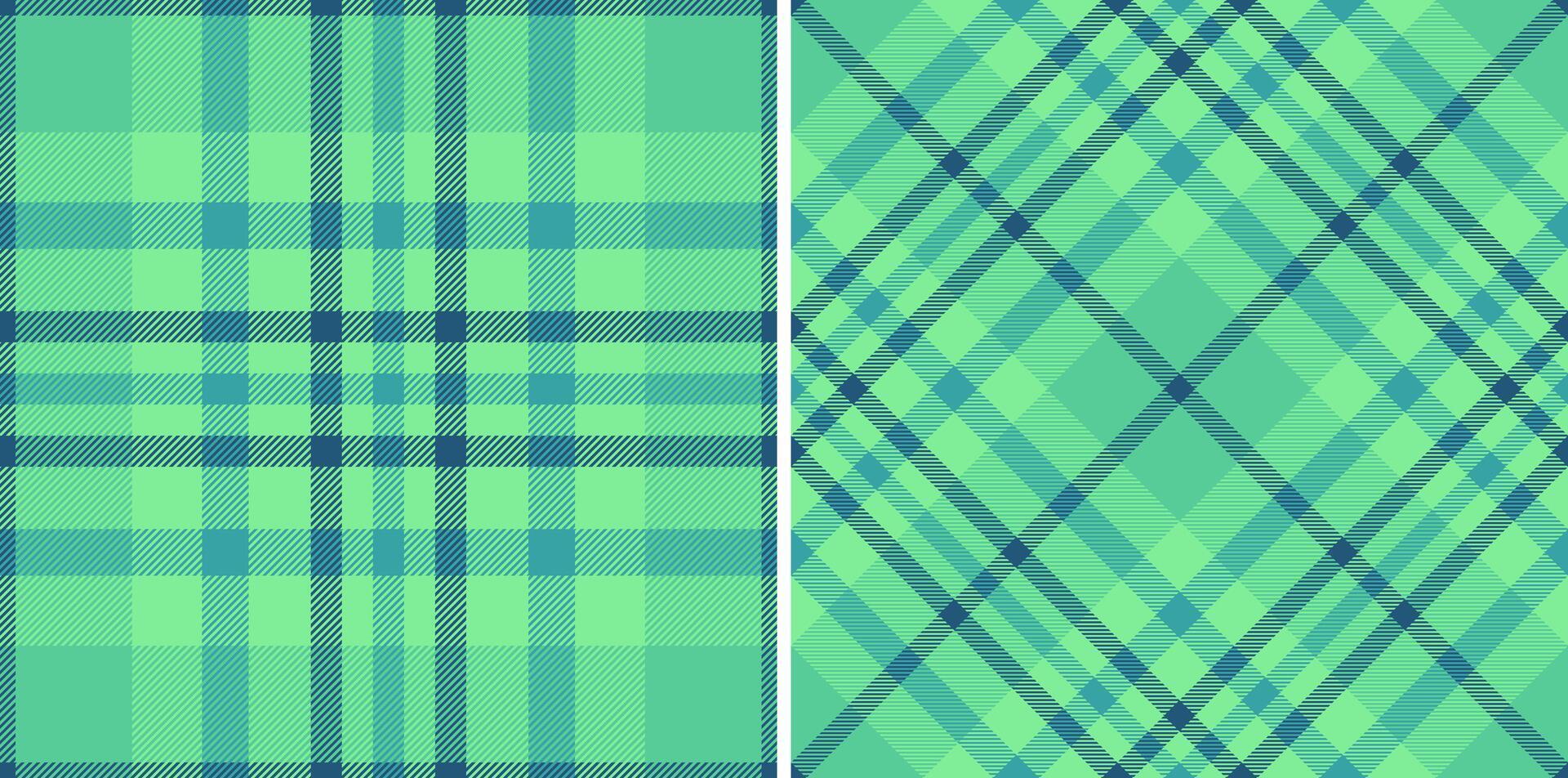 Two vibrant mint green plaid patterns. Perfect for textile design, website backgrounds, or crafting projects. These seamless textures offer a fresh, modern feel with versatile design options. vector