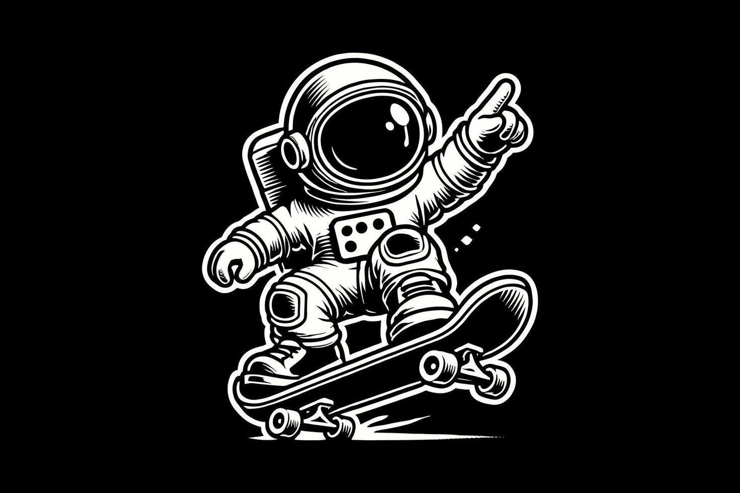 An astronaut on a skateboard with a hand up vector