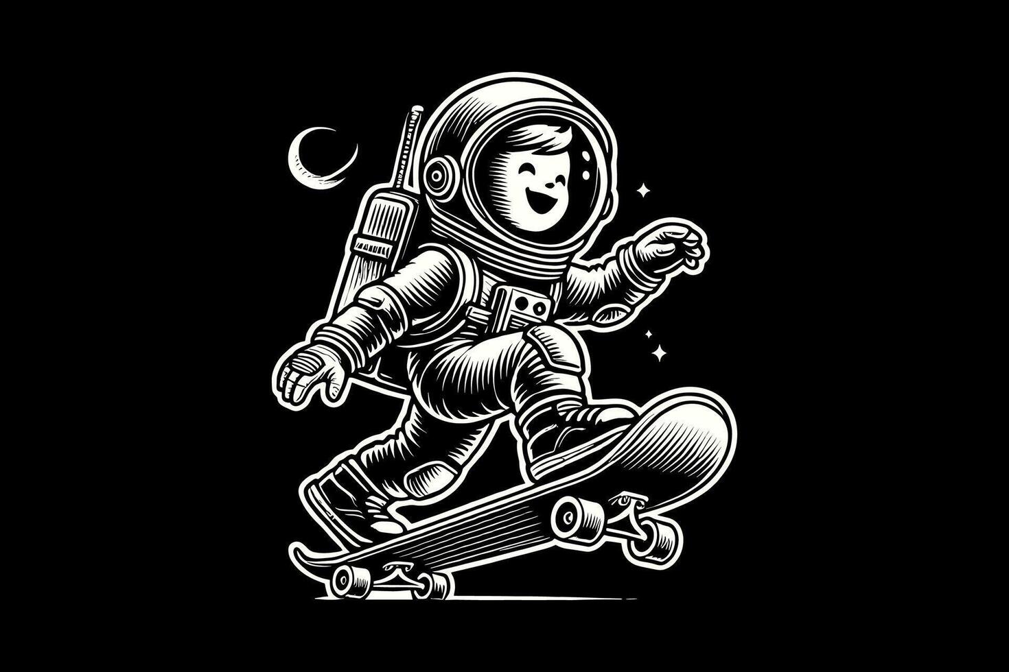An astronaut on a skateboard with a smile vector
