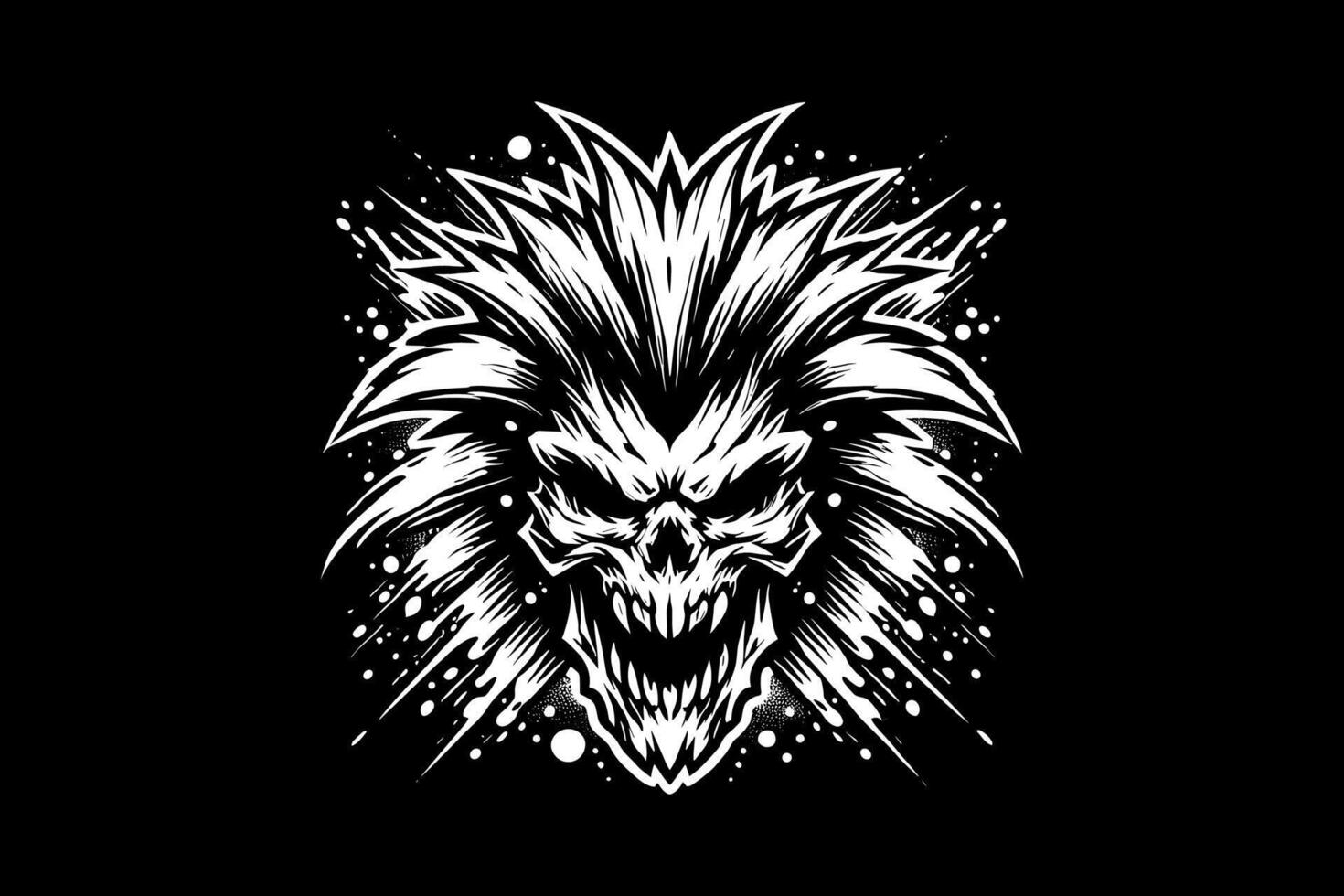 A black and white illustration of a skull with a mohawk vector