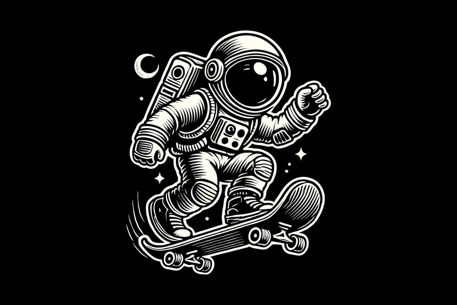 An astronaut riding a skateboard with the moon in the background vector
