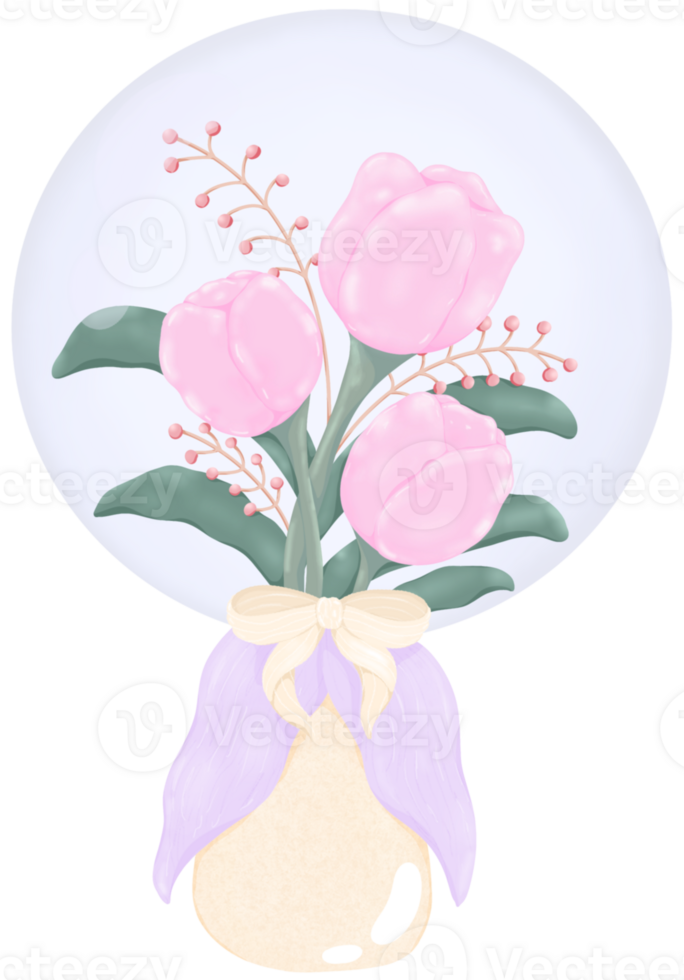 Bouquet of tulips in a glass jar png