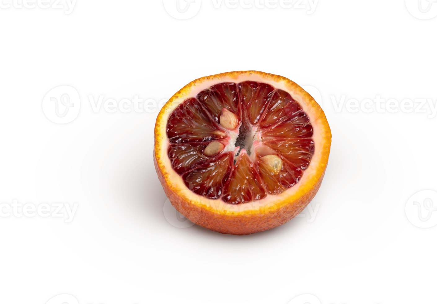 Sliced red blood orange isolated with shadow. Half an orange png