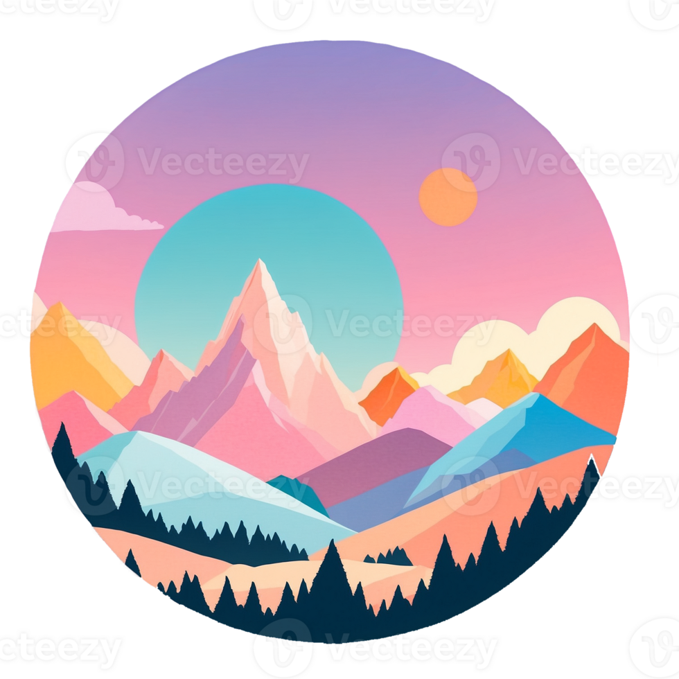 A colorful mountain landscape with trees and mountains png