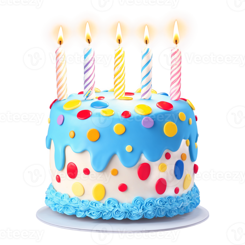A birthday cake with five candles on it png