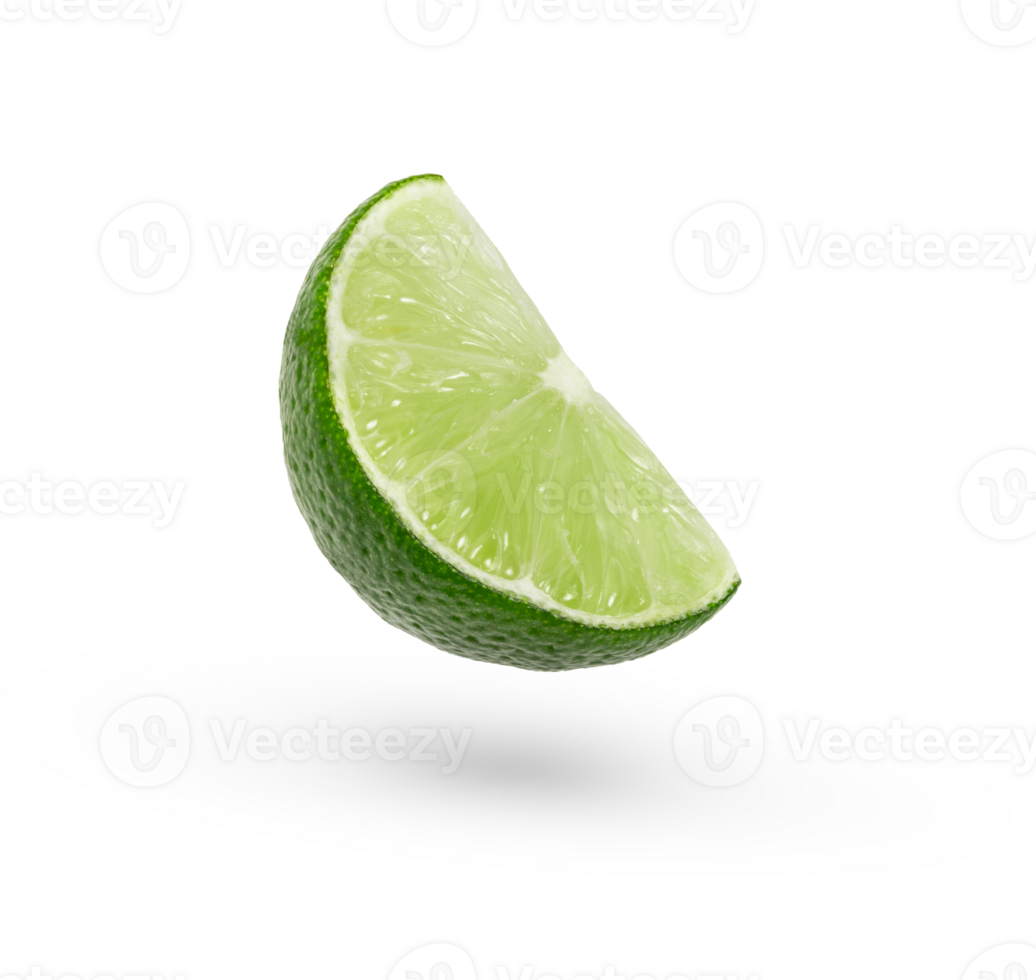 A slice of Levity lime floating in the air isolated png