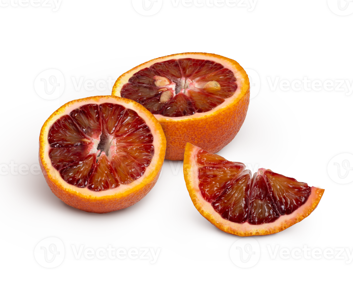 Three slices of red blood orange isolated png