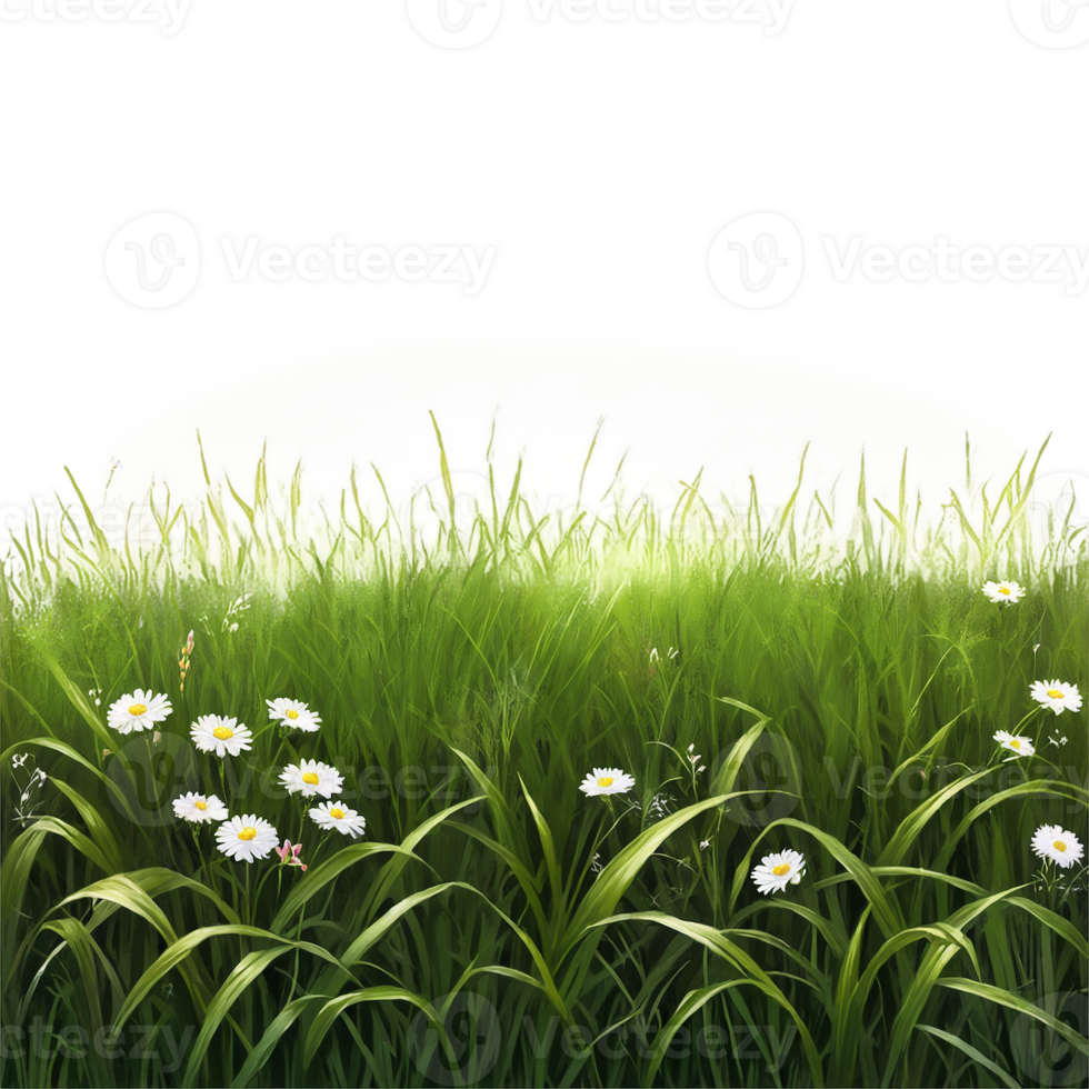 A grassy field with daisies and flowers png