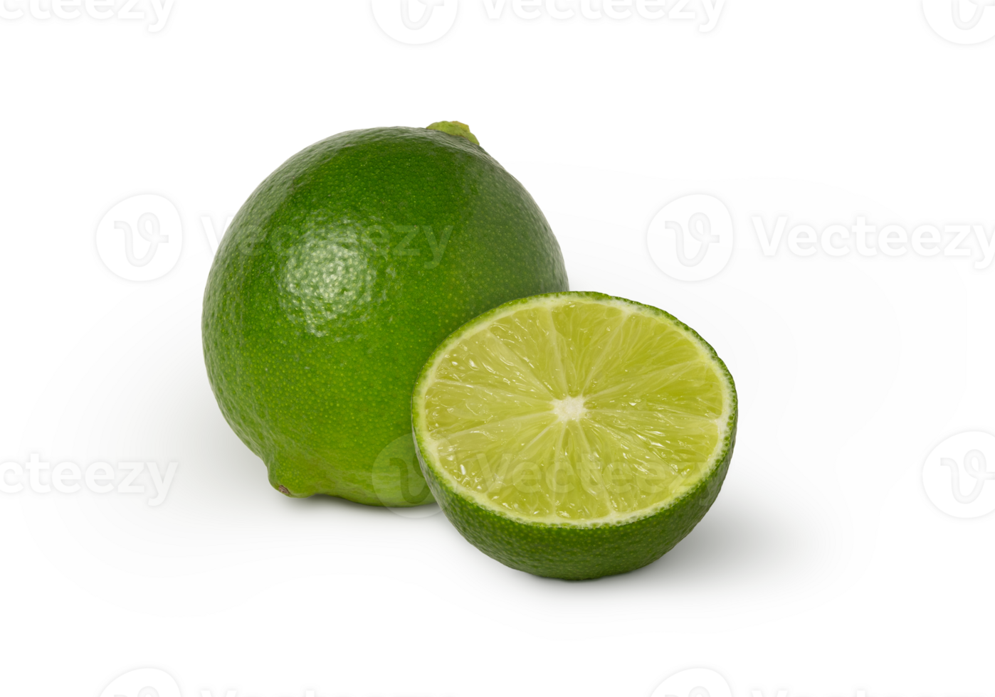 Whole ripe lime and a slice isolated. png