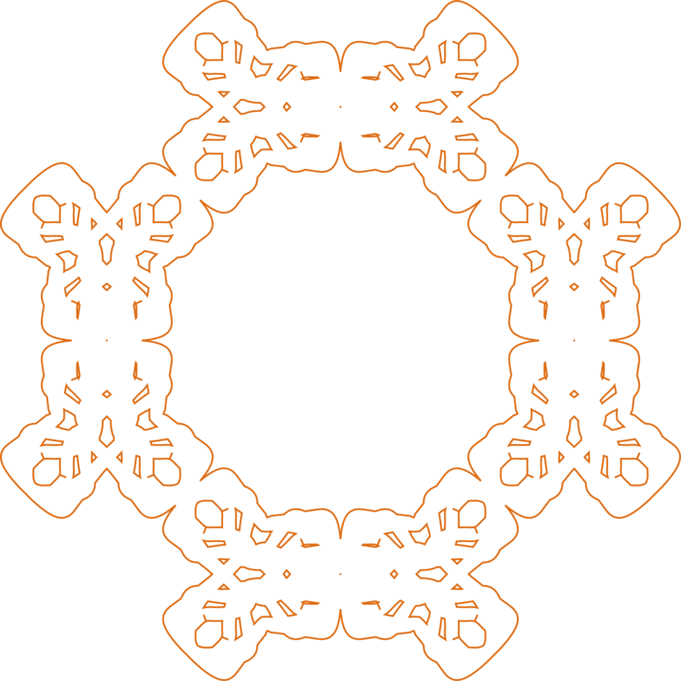 Ornate circular frame. Doilies or lace. Symmetrical pattern. Intricate details. Orange outline. Decorative art. Vintage style. Isolated element. Flat design. png