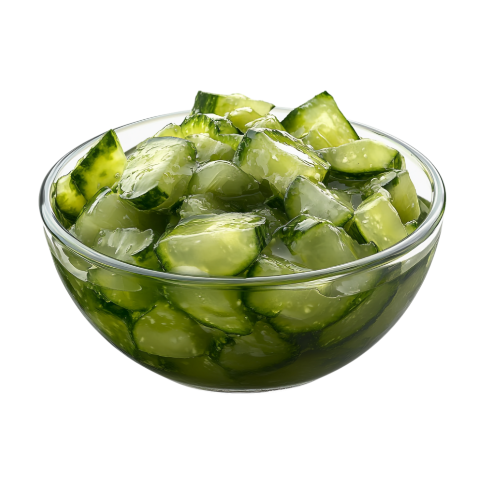 a bowl of cucumber slices on a transparent background png
