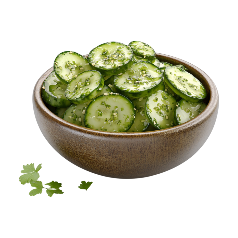 cucumber salad in a bowl on a transparent background png