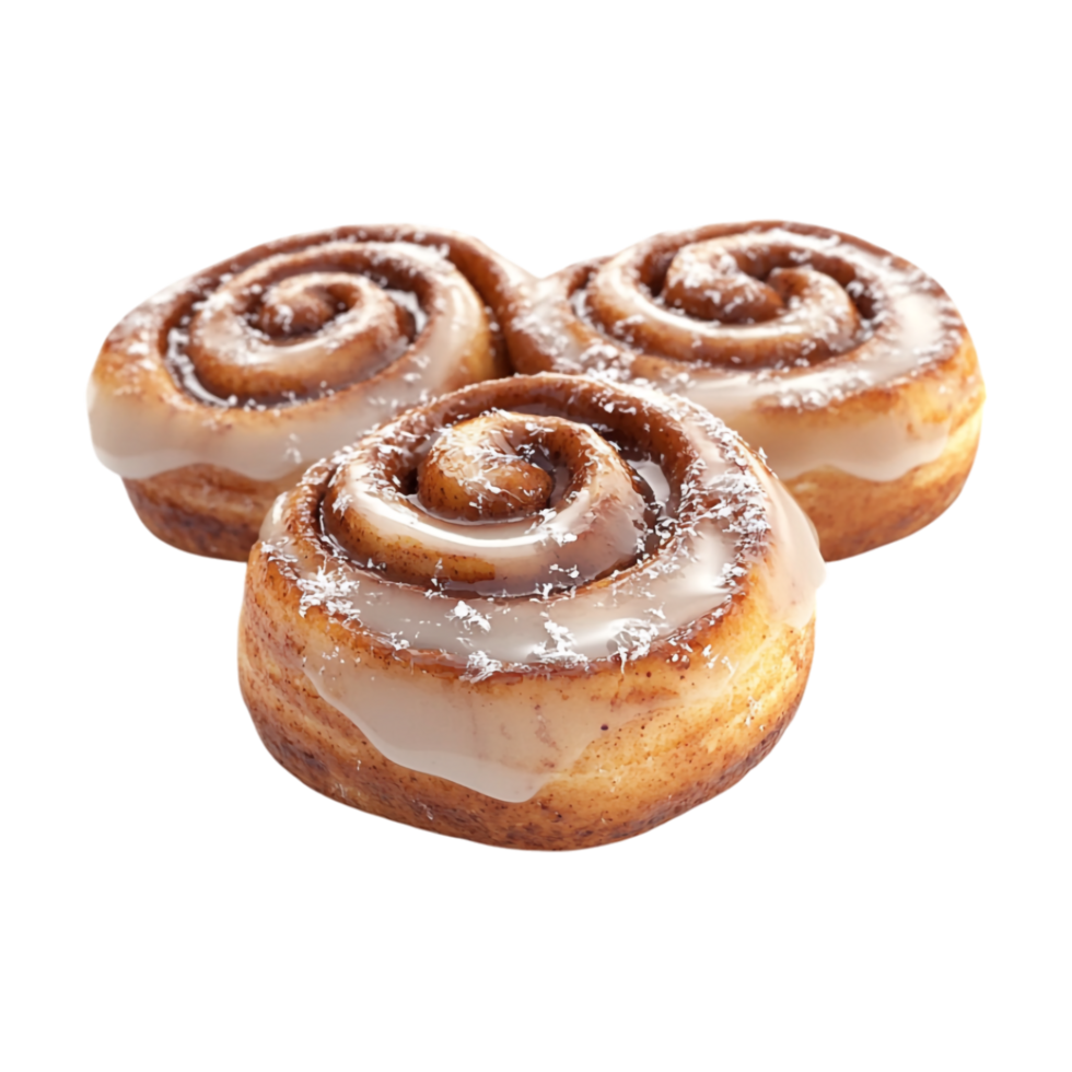 three cinnamon rolls on a transparent background png