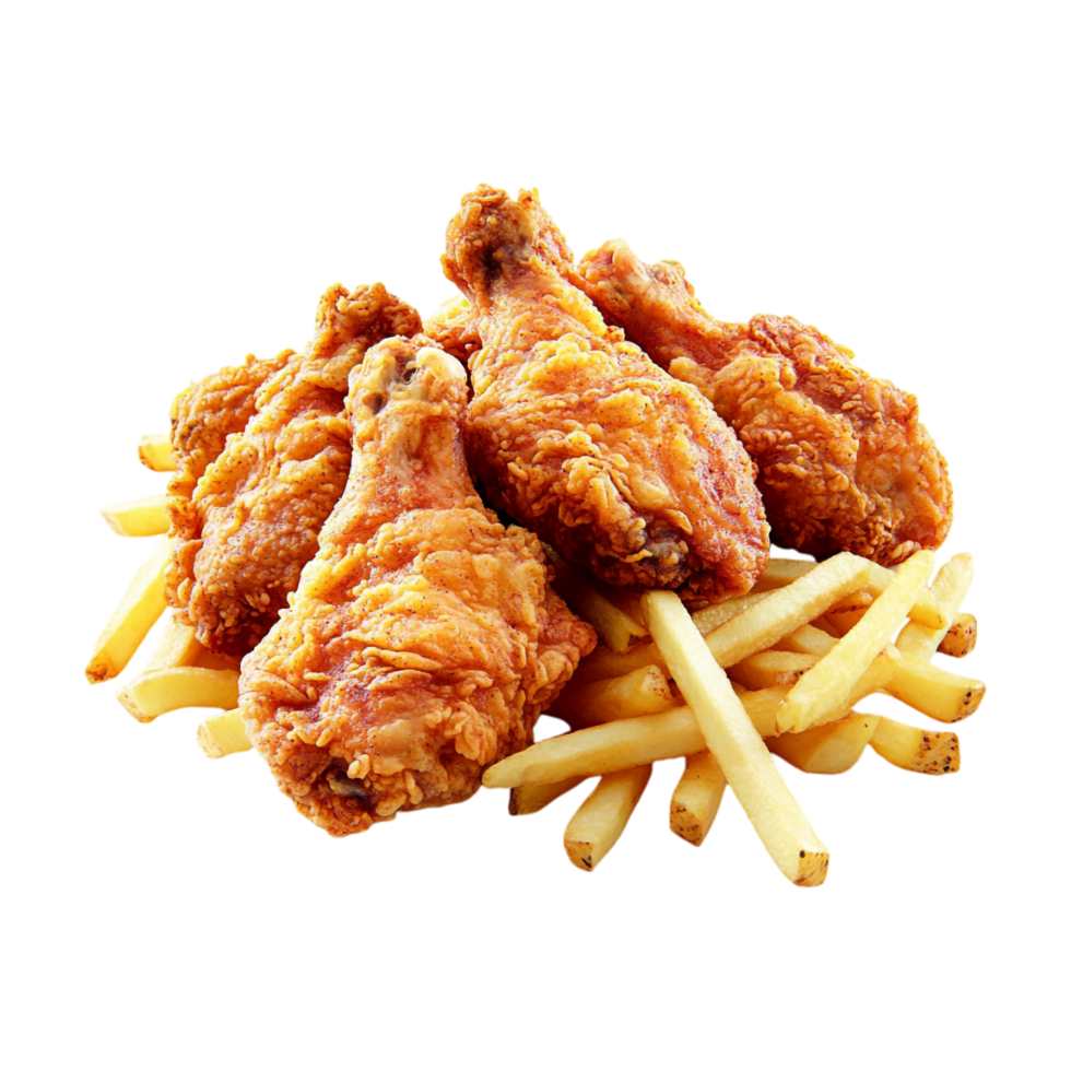 chicken wings and fries on a transparent background png