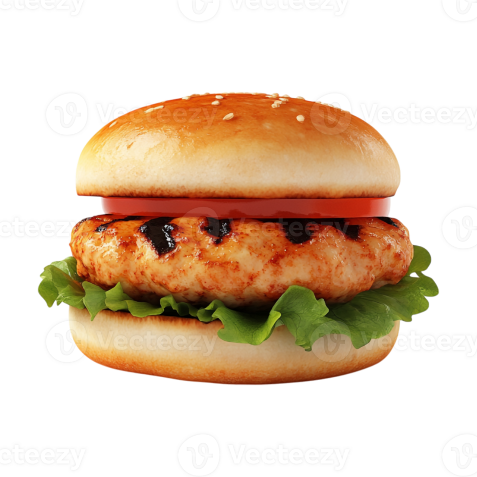a hamburger with lettuce and tomato on a transparent background png