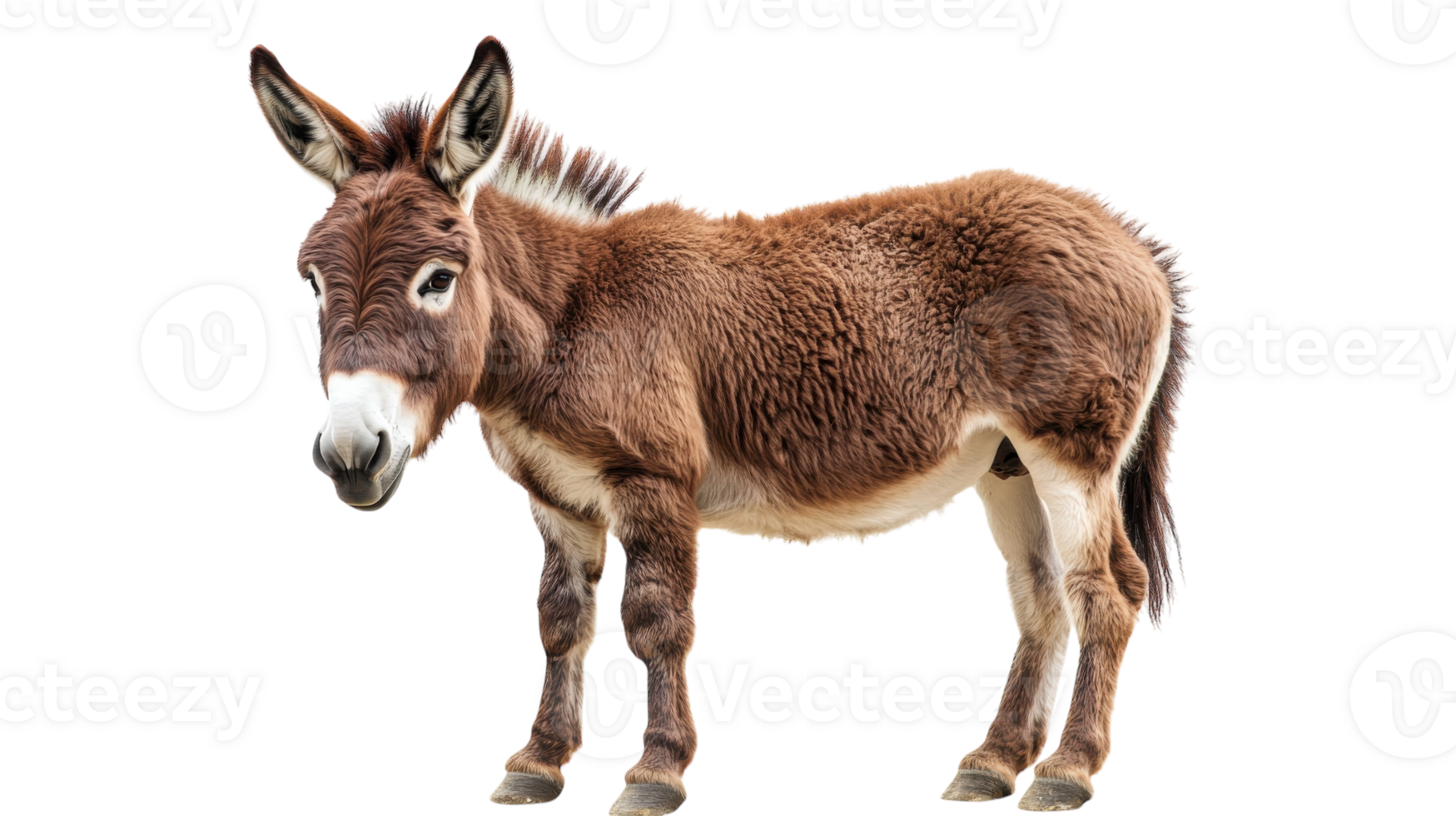 Donkey stands gracefully exhibiting its fluffy coat and playful demeanor in a well-lit studio setting png