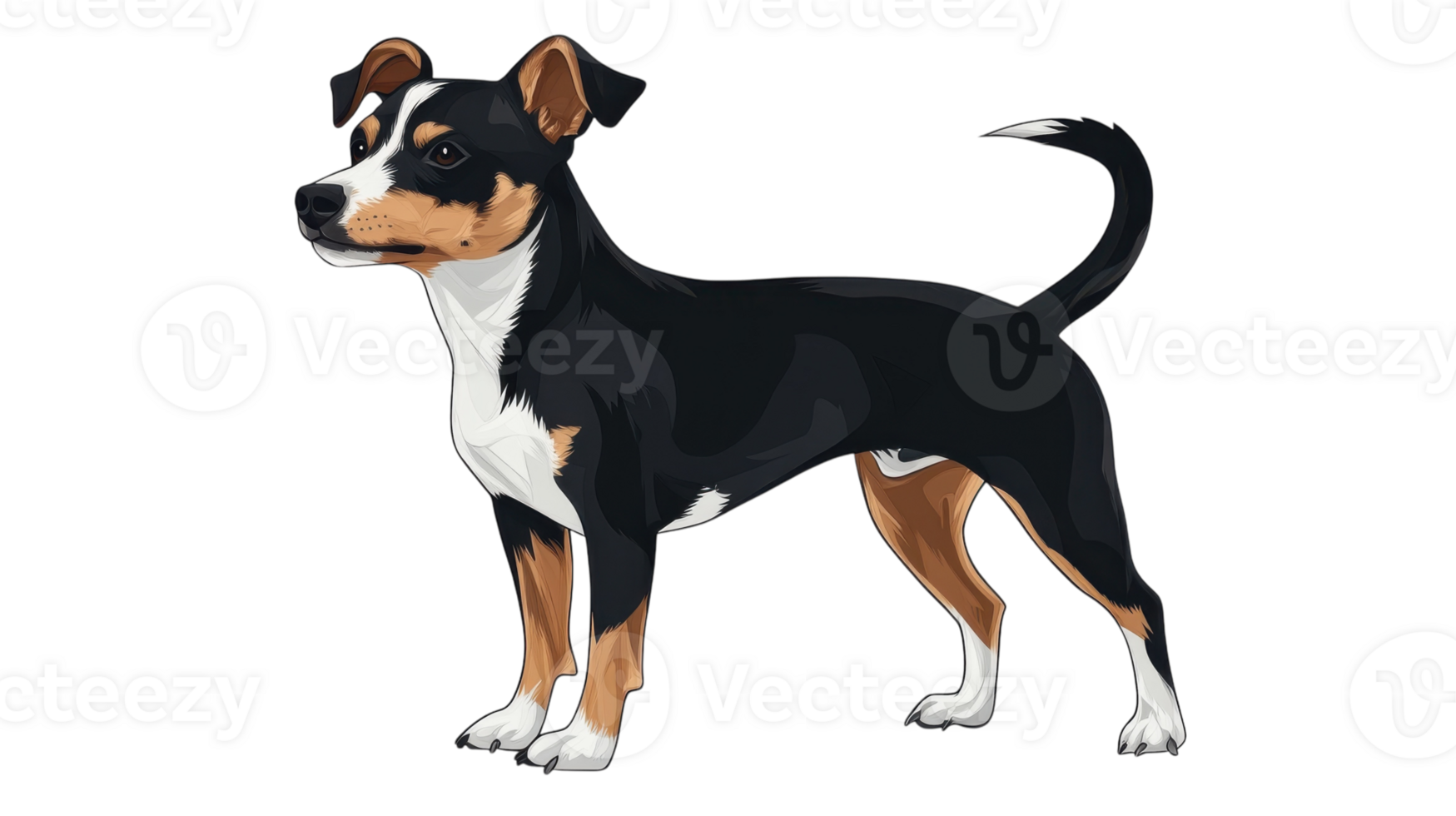 Happy dog stands proudly with a black and tan coat, showcasing its friendly demeanor in a playful pose png