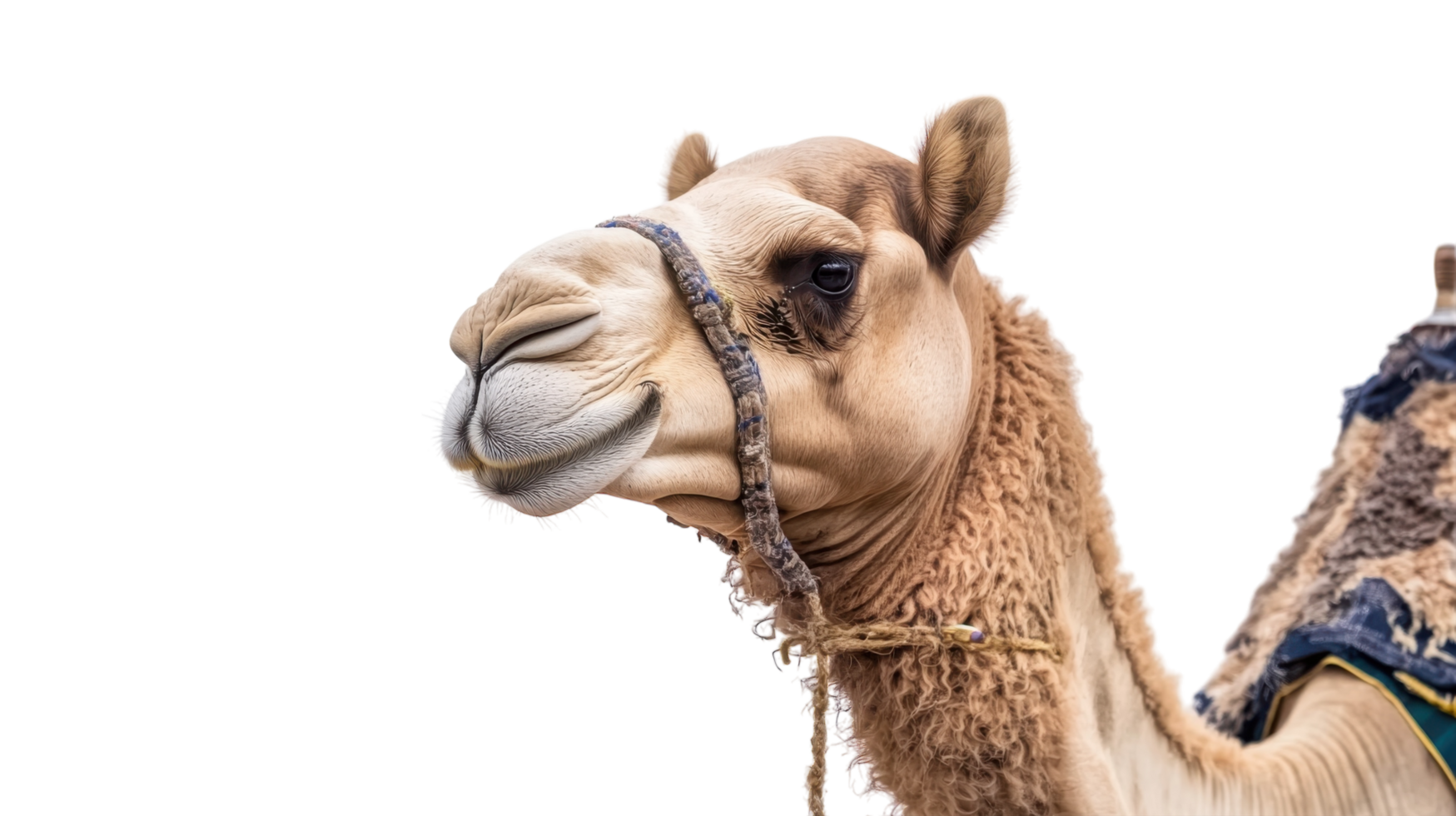 Majestic camel portrait captured against a plain background in a serene setting png
