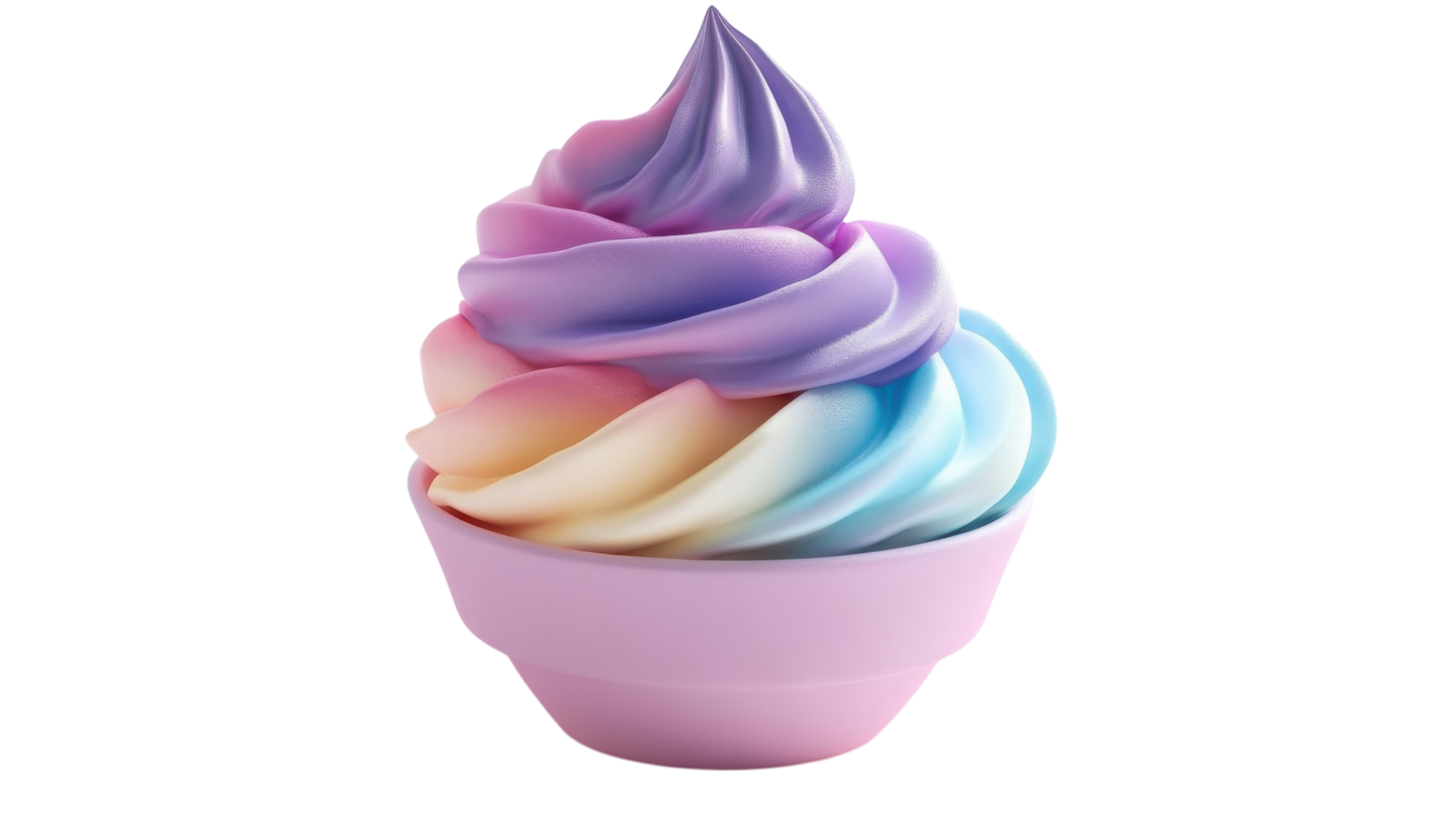 Colorful swirl soft serve dessert in a bowl with pastel hues from a summer treat shop png