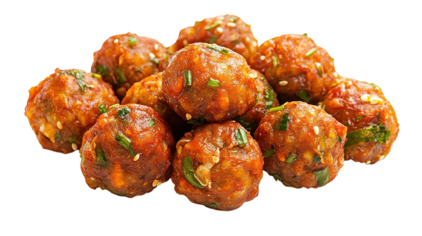Delicious homemade meatballs in a flavorful sauce garnished with herbs and spices png