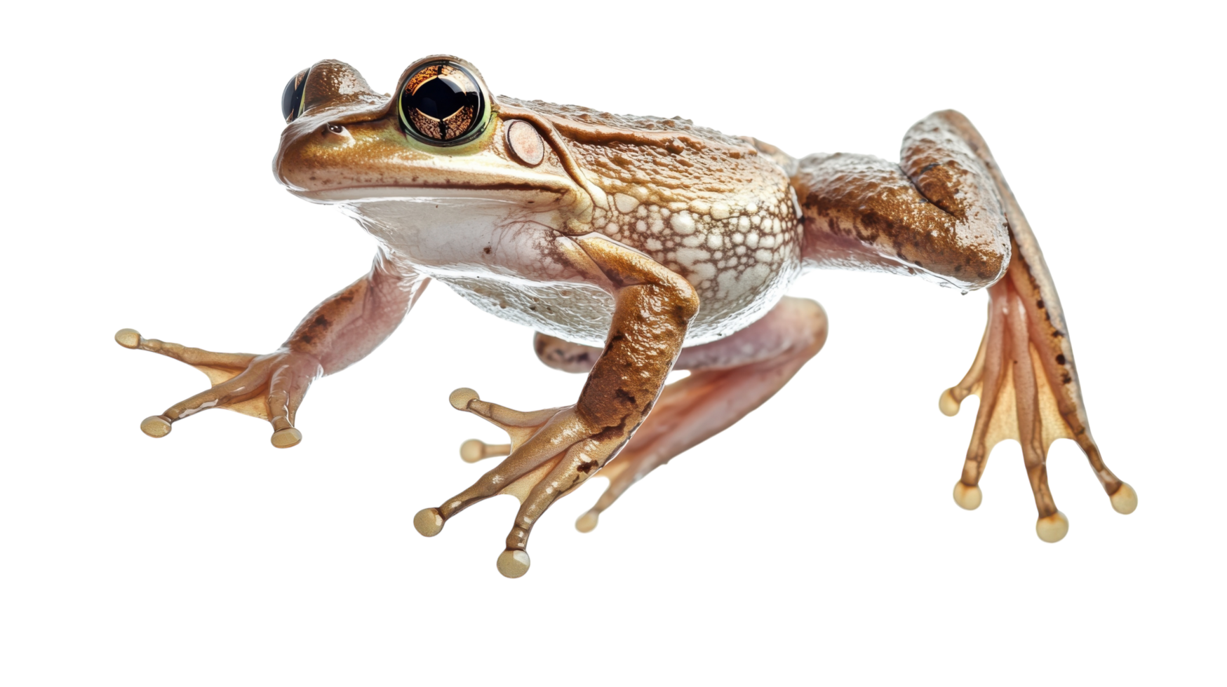 Close-up of a golden tree frog in a studio setting showcasing its intricate details and vibrant colors png